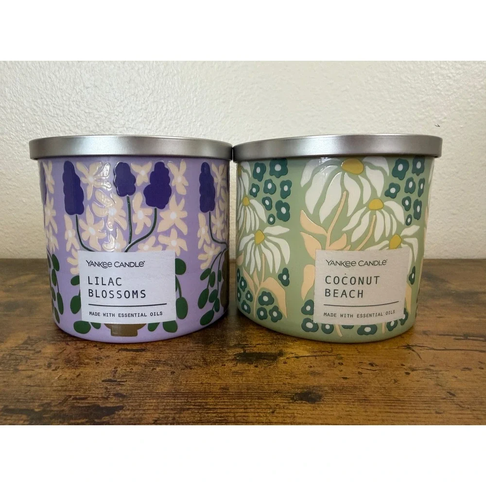 Yankee Candle 3 Wick Candle Set Lilac Blossoms & Coconut Beach 14.5oz New